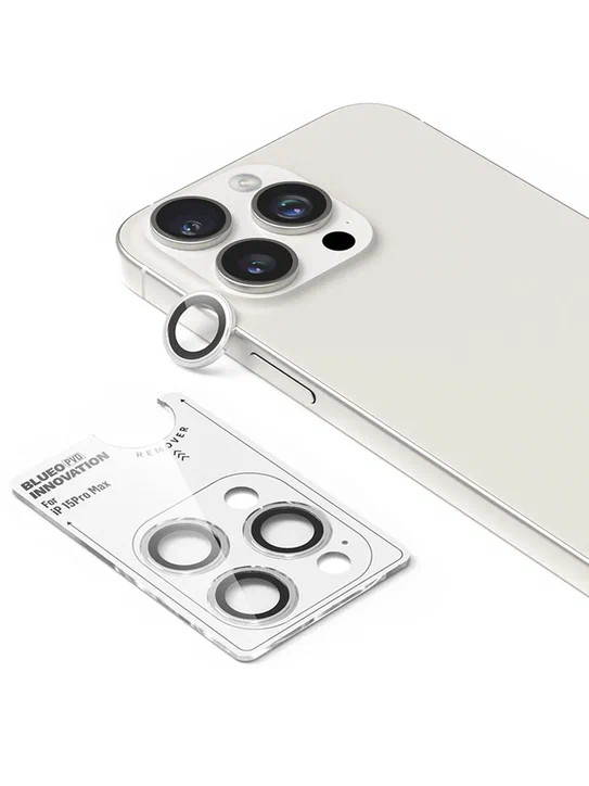 Защитное стекло для камеры iPhone 15 Pro Max BlueO Camera Lens PVD stainless steel 3 шт. Silver