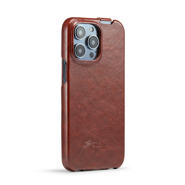 Кожаный чехол с вертикальным флипом для iPhone 15 Pro Fierre Shann (Brown)