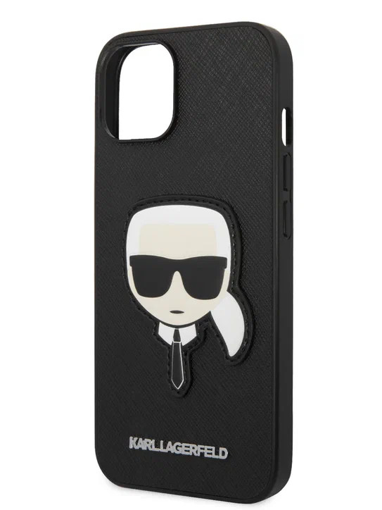 Чехол для iPhone 14 Plus Lagerfeld PU Saffiano Karl head Patch Hard Black (KLHCP14MSAPKHK)