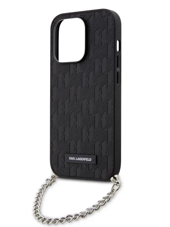 Чехол для iPhone 14 Pro Lagerfeld PU Saffiano Monogram + Wrist chain Hard Black (KLHCP14LSACKLHPK)