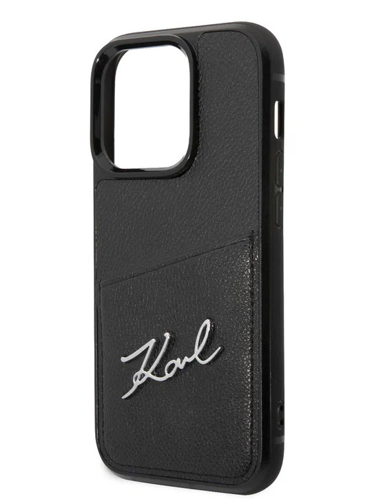 Чехол для iPhone 14 Pro Lagerfeld PU Signature logo с кардслотом Hard Black (KLHCP14LCSSK)