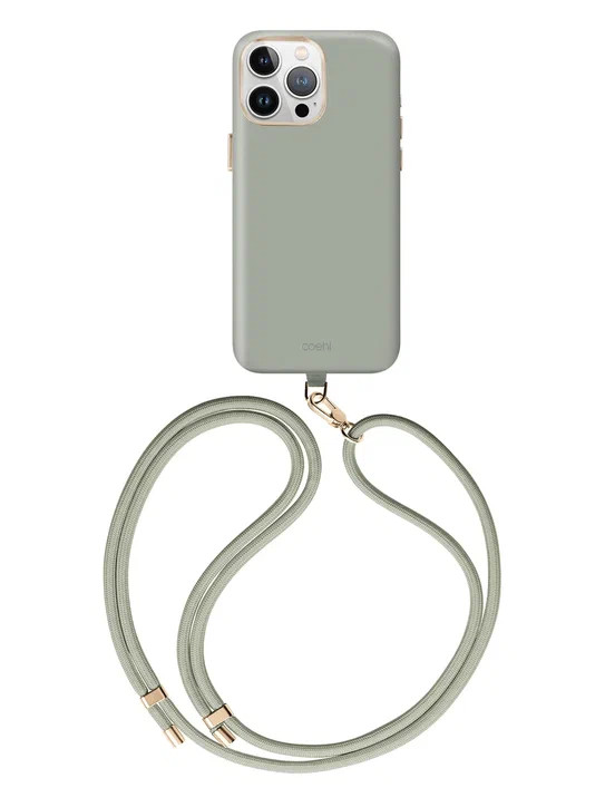 Чехол для iPhone 15 Pro Max Uniq COEHL CREME Liquid silicone with Strap с MagSafe Soft Sage