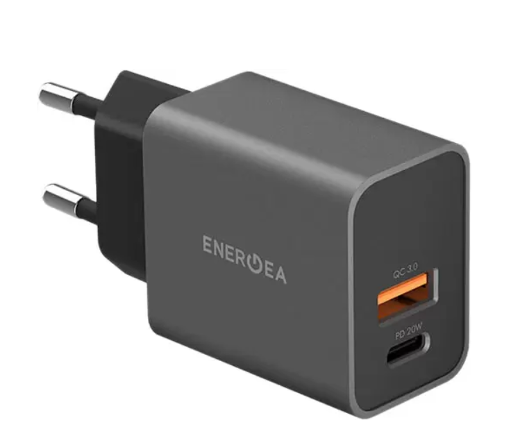 Сетевое зарядное устройство EnergEA Ampcharge USB-C PD20 + USB-A QC3.0 20W, Gunmetal (CHR-AC-PDQ20EU)